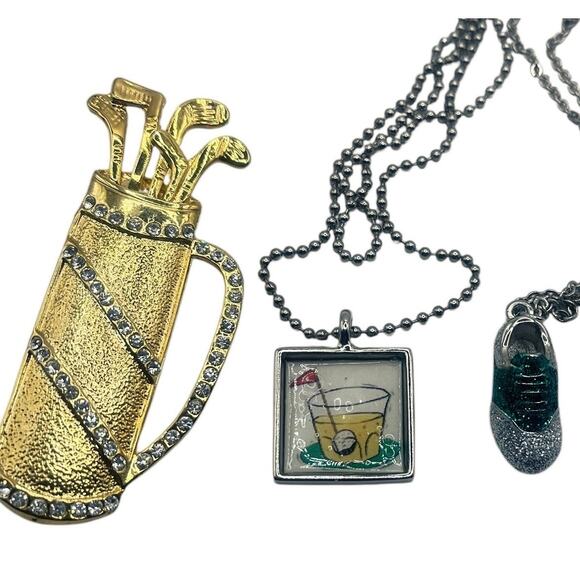 Golf Jewelry Set: Golf Bag Pin, Golf Shoe Pendant, After Golf Pendant Set of 3 - Picture 1 of 6